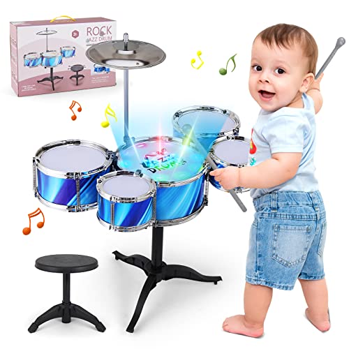Kids Drum Set for Toddlers (15-Piece), Drum Set for Kids Age 3-5, Musical Toys for Boys Girls, Birthday for Kids, Drum Kit Instrument for Beginner Music Practice w/ 4 Lights