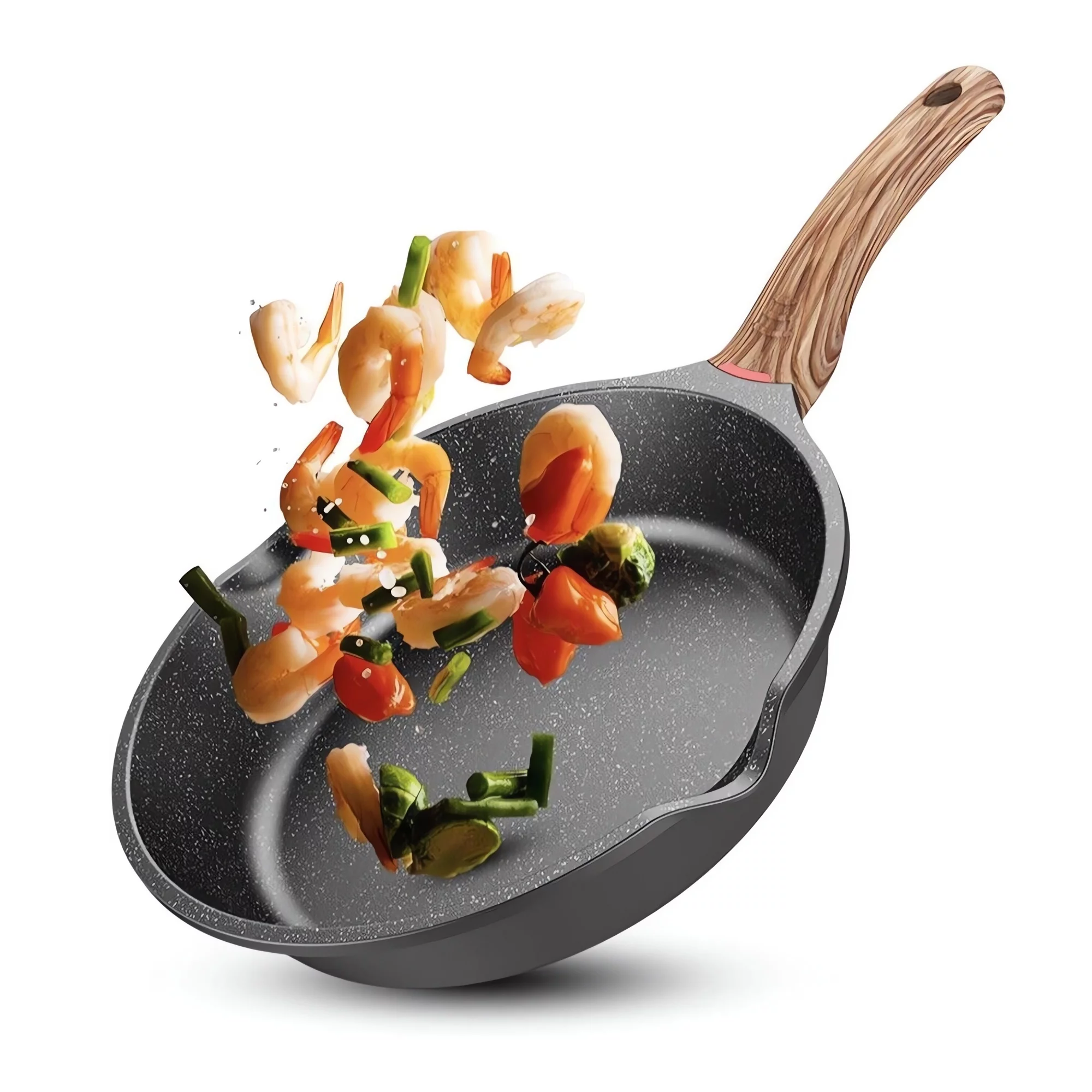 Nonstick Fry Pan, Fry Pan Coated with Granite Stone, Induction Non Stick Pan, Aluminum Alloy Frying Pan with Wooden Handle , 12 inch