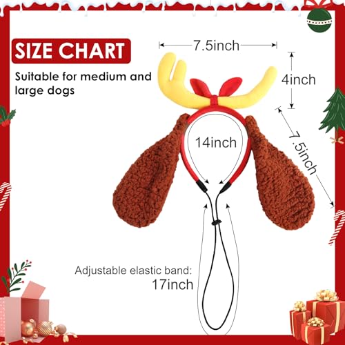 Christmas Deer Antler Dog Costume Reindeer Dog Ears Headband Red Collar for Medium Large Dogs Pets Elastic Band Halloween Party Accessories for Max