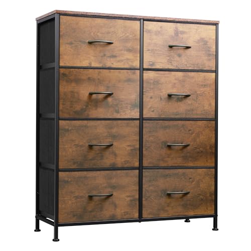 WLIVE Fabric Dresser for Bedroom, Tall Dresser with 8 Drawers, Storage Tower with Fabric Bins, Double Dressers, Chest of Drawers for Closet, Living Room, Hallway, Dark Gray