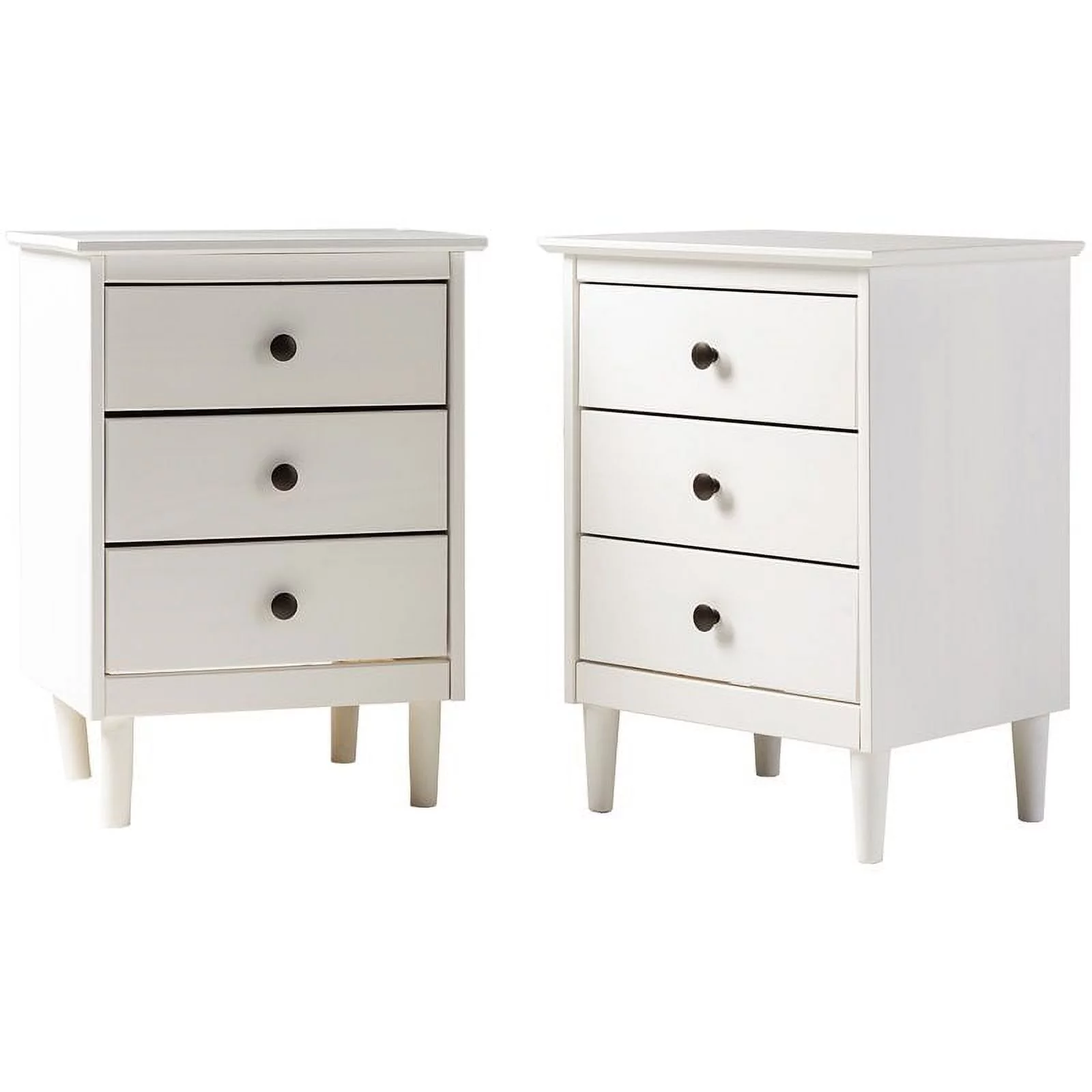 Pemberly Row Mid-Century Solid Wood Bedroom Nightstand in White (Set of 2)