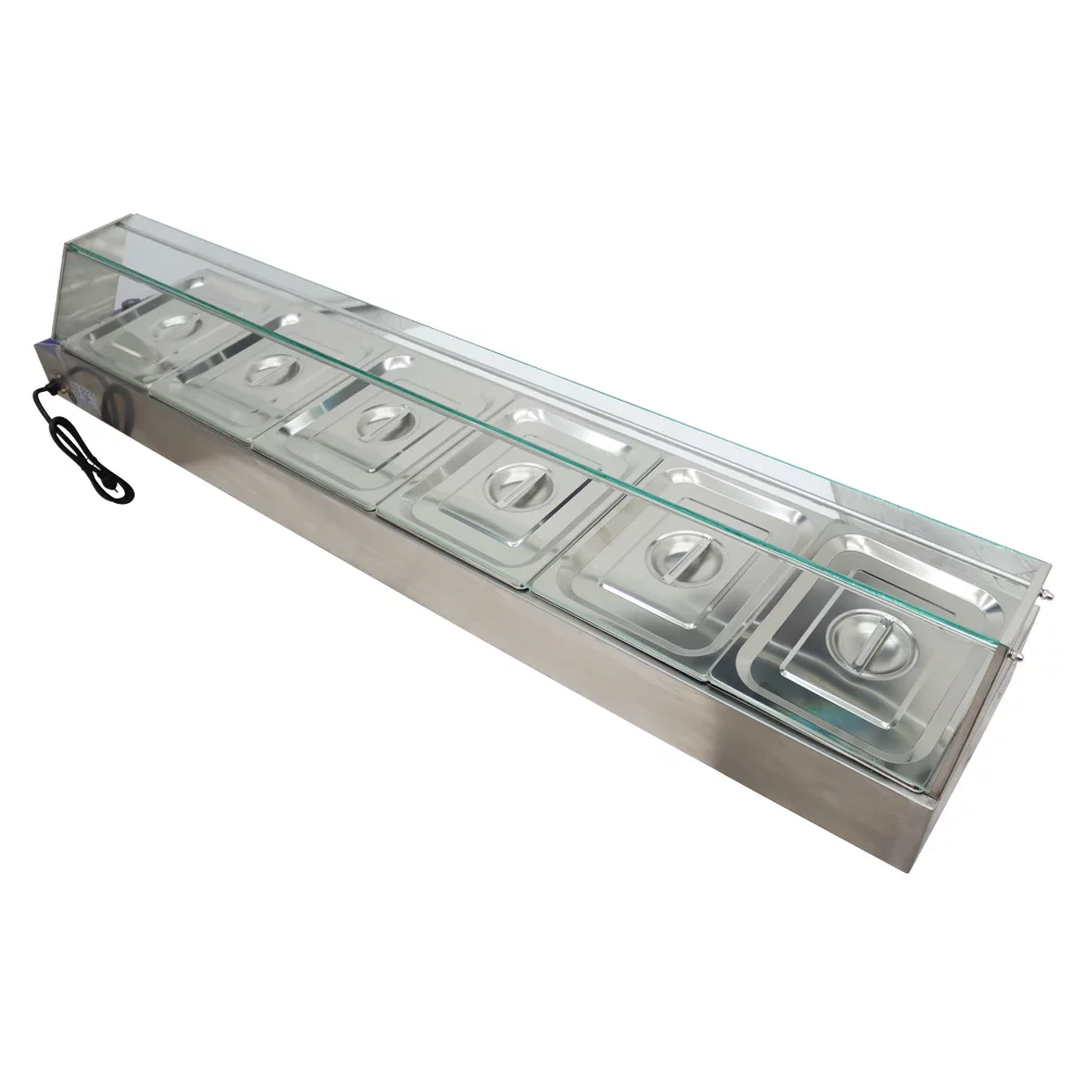 TECHTONGDA Electric Commercial Bain-marie Buffet Food Warmer Steam Table with Glass Guard 6-Pan