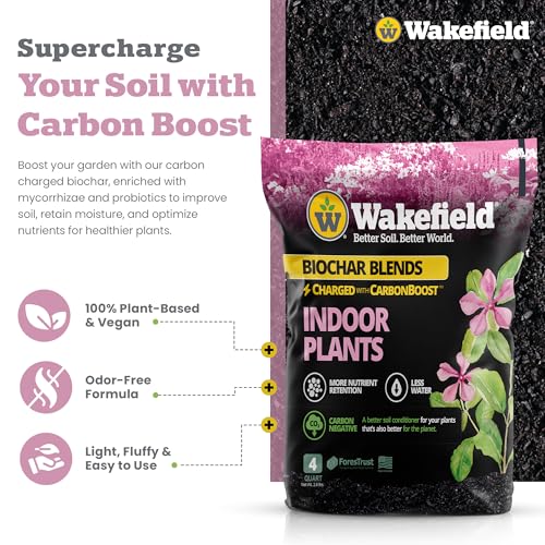 Wakefield Premium Biochar Indoor Plant Potting Mix with CarbonBoost – Professional Grade Soil for Houseplants & Indoor Plants – Organic Compost Potting Soil with Pine Bark and Worm Casting – 2 Quart