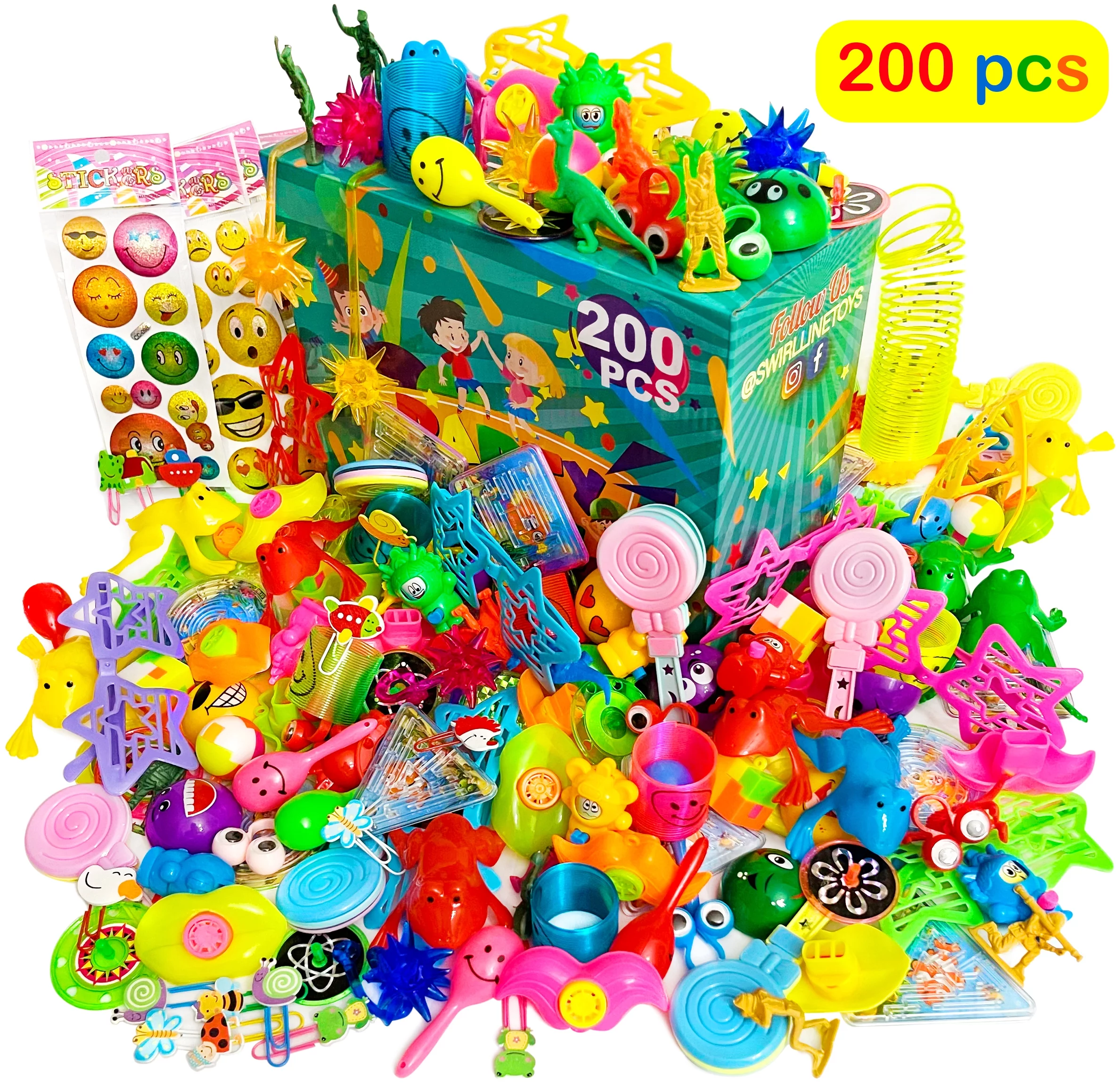 S SWIRLLINE Party Favors Birthday Pinata Filler Halloween Toys Bulk Carnival Prizes for Kids Classroom 200 Pcs