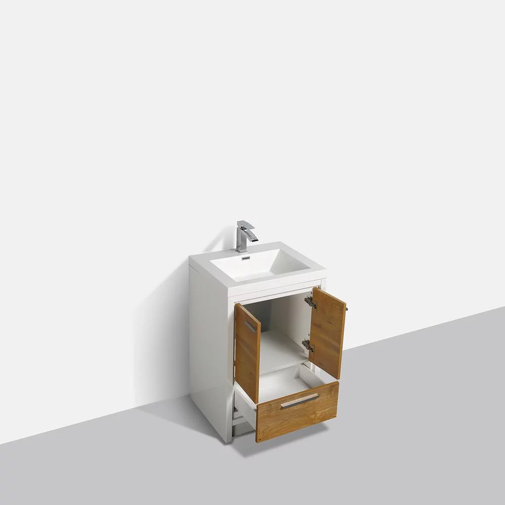 Eviva Grace 24 in. Natural Oak and White Bathroom Vanity with White Integrated Acrylic Countertop
