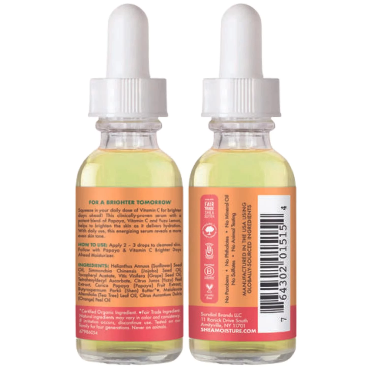 Shea Moisture Skin Care, Brighter Days Ahead Serum For All Skin Types, Even Skin Tone, Healthy Glow, Papaya And Vitamin C, Vitamin C Serum, Pack Of 2-1 Oz Ea