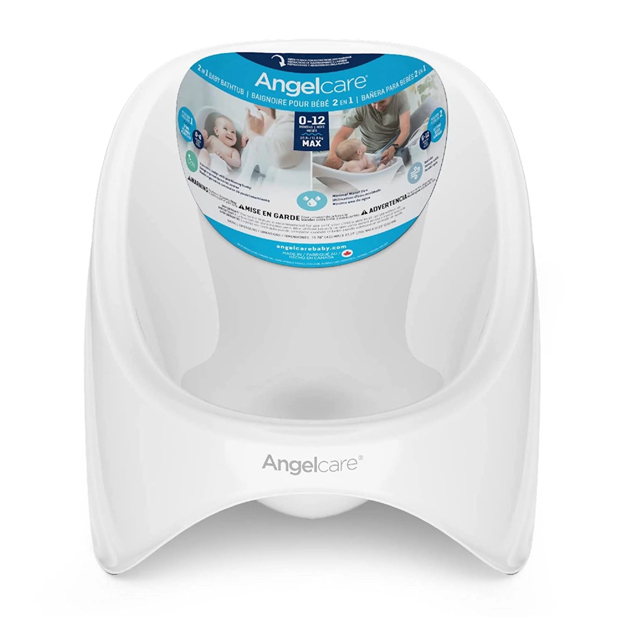 Angelcare Rigid Baby Bath Tub, White, Unisex