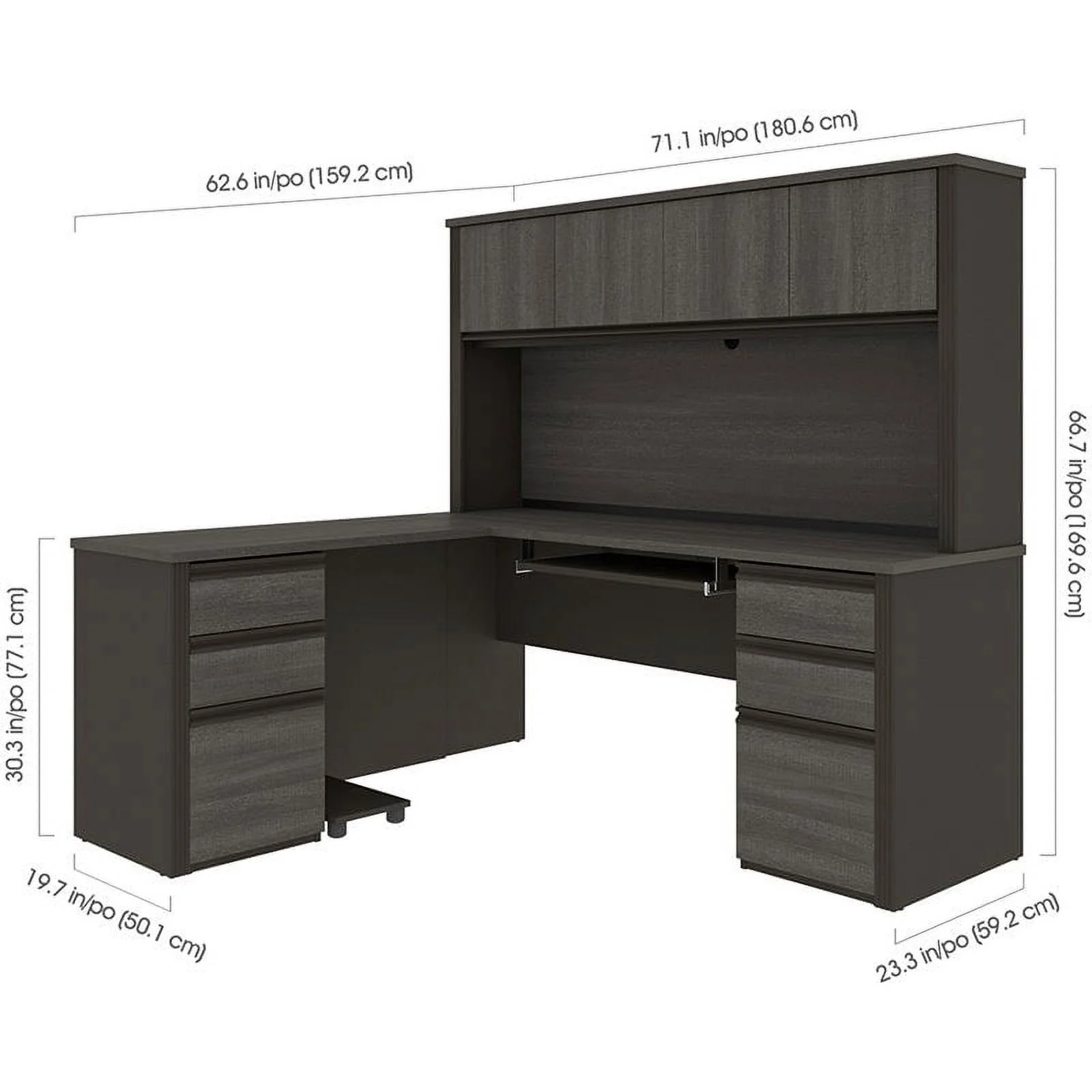 Atlin Designs 6 Piece Wood L Shaped Computer Desk with Hutch in Bark Gray