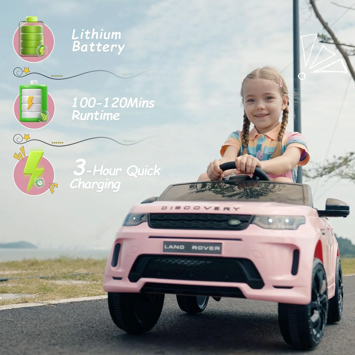 Teoayeah Kids Electric Car with 12V Lithium Battery Powered Ride on Car, Rapid-Charge Tech, Parent Control, Wireless Music Mode, Seat Belt, Ride on Toys