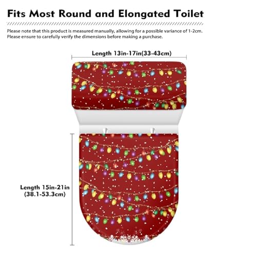 Christmas Bow Bell Toilet Tank Lid Cover and Toilet Seat Lid Cover 2 Pcs Set Toilets Covers with Elastic Cloth Fits Most Toilets Tanks & Lids