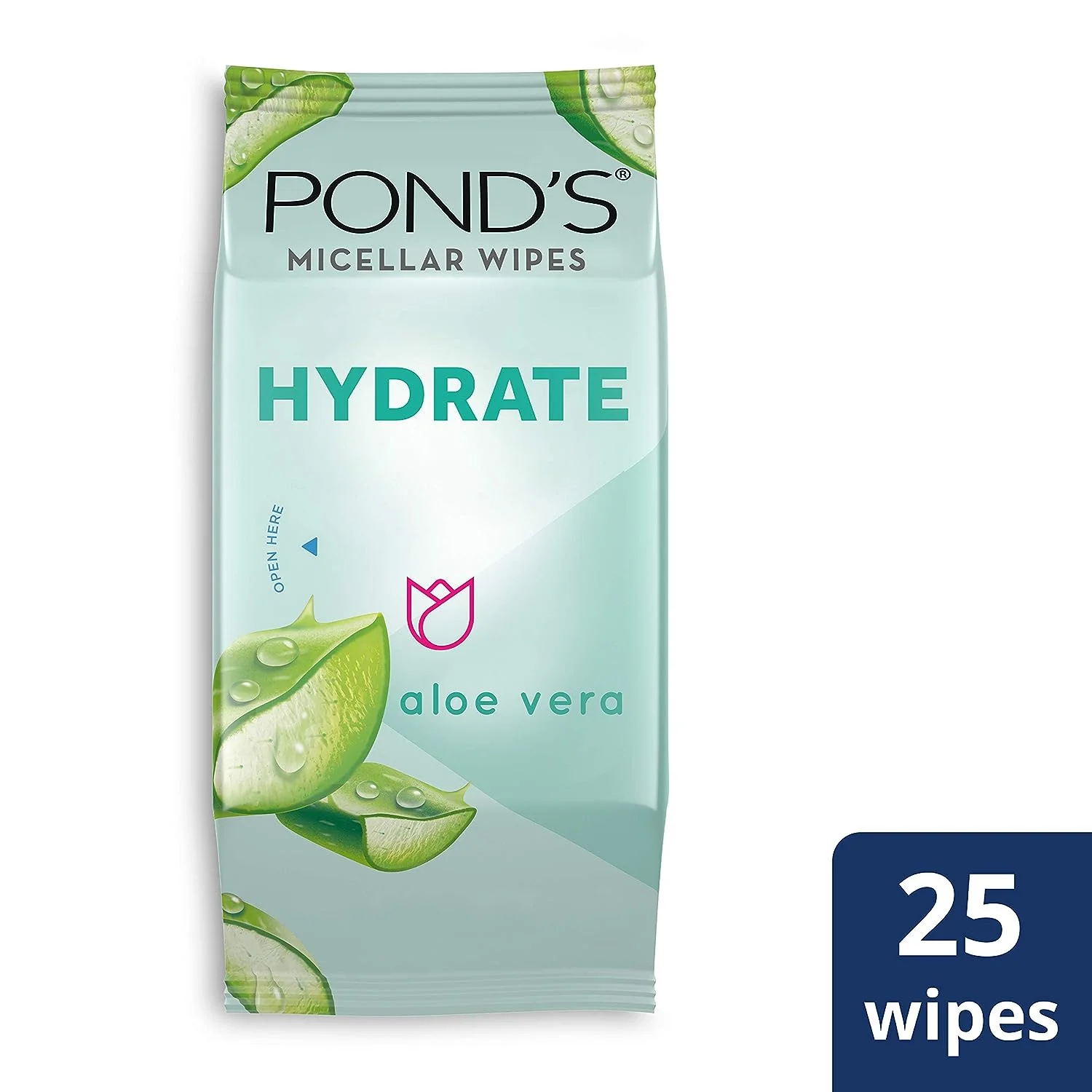 Pack of (12) Ponds Vitamin Micellar Wipes For Dry Skin Hydrate Aloe Vera Removes Waterproof Makeup 25 Wipes