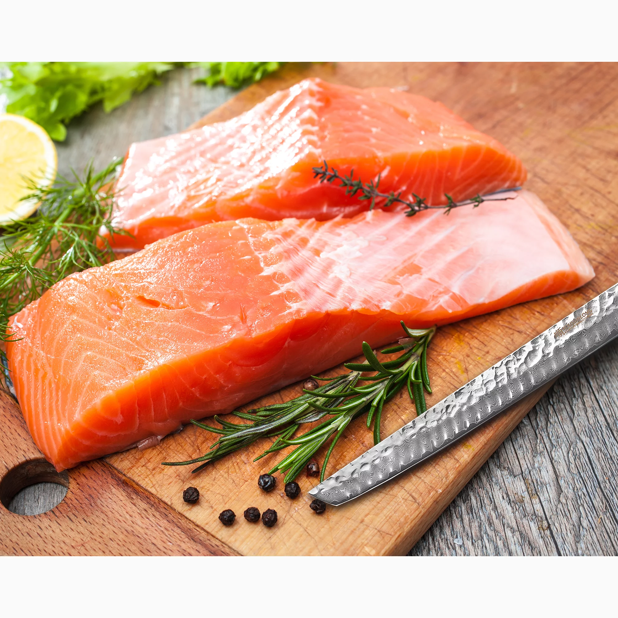 YOUSUNLONG Sujihiki Knife 13 Inch - Japanese Damascus Steel Fillet Knives Naturalwood Handle With Leather Sheath