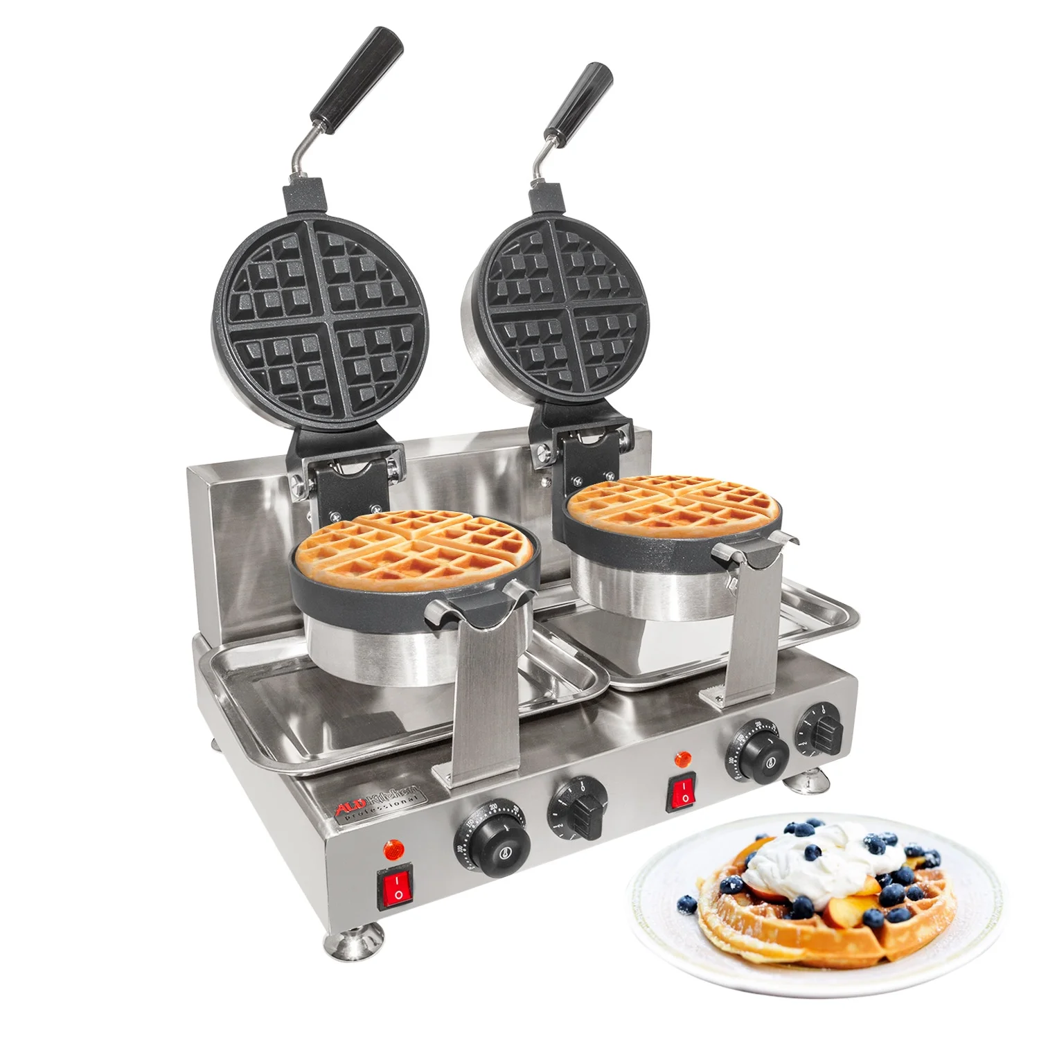 Belgian Waffle Iron | 360 Rotating Mechanism | 2 Round-Shape Waffles | Double