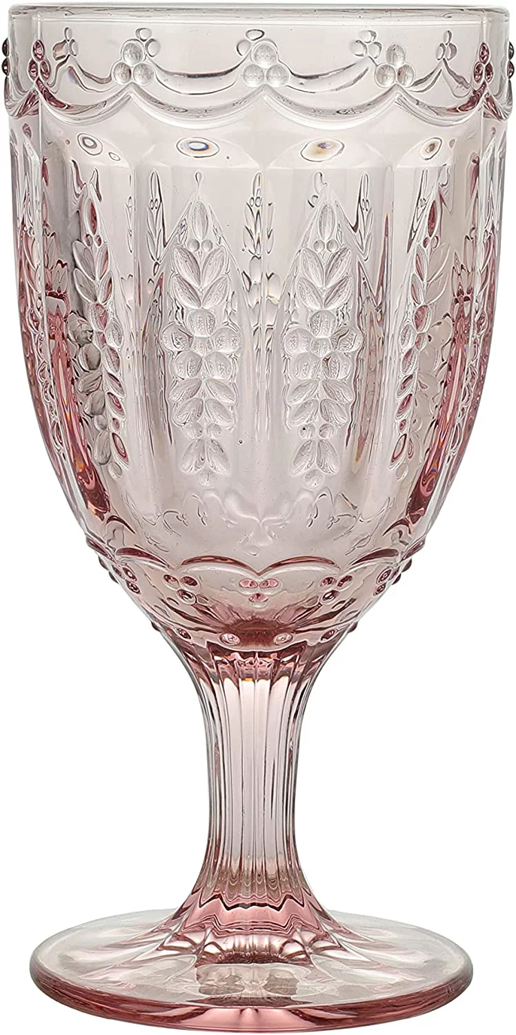 Elle Decor Set of 4 Wine Goblets Pink Colored Glassware Set Colored Wine Glasses, Vintage Glassware Sets, 10 oz