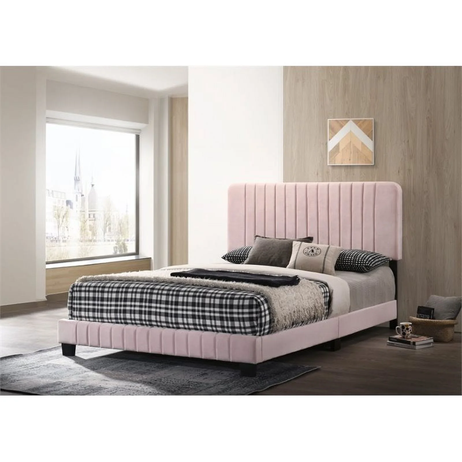 Glory Furniture Lodi Velvet Upholstered King Bed in Pink