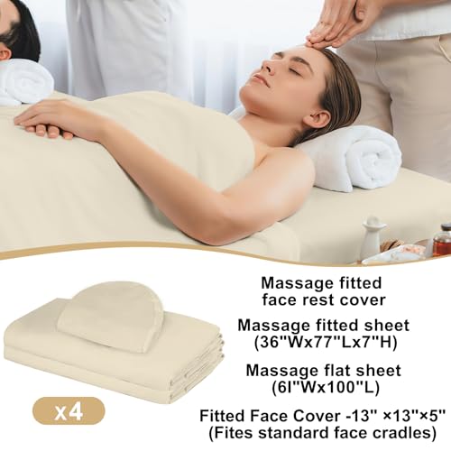 4 Sets Premium Microfiber Massage Table Sheets Set 3 Piece Set Includes Massage Table Cover Fitted Sheet and Fitted Face Rest Cover, White