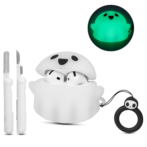 for AirPods 4 Case Cover 2024 with Cleaner kit, [Glow in The Dark] Cute Ghost Case for Apple AirPods 4th Generation, Soft Silicone Anime Funny Airpods 4 Gen Cases for Women Men