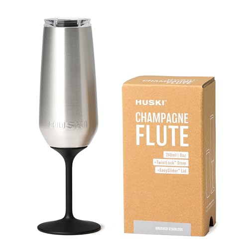Huski Champagne Flute | NEW | Award-winning Design with Detachable Stem | Premium Stainless Steel Champagne Glass with Lid | Triple Insulated Tumbler | 8oz Capacity | Great Gift (Champagne)