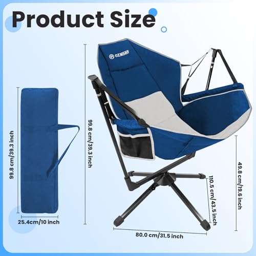 360 Degrees Swing Camping Chair, Portable Rocking Camping Chair with Swivel and Reclining Design, Supports 300lbs, Ideal for Camp, Travel and Beach (Blue Gray)