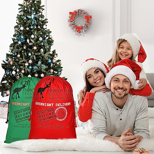 6 Packs Santa Sack - Large Cotton Canvas Christmas Bag With Drawstrings, Reusable Gift Sack, Xmas Candy Stocking Storage, Party Supplies, Presents Favors - 27.5