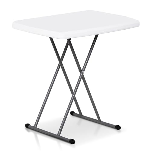 SUPER DEAL Portable 4 Foot Plastic Folding Table, Small Indoor Outdoor Heavy Duty Fold-in-Half Picnic Party Camping Barbecues Table with Carrying Handle, White