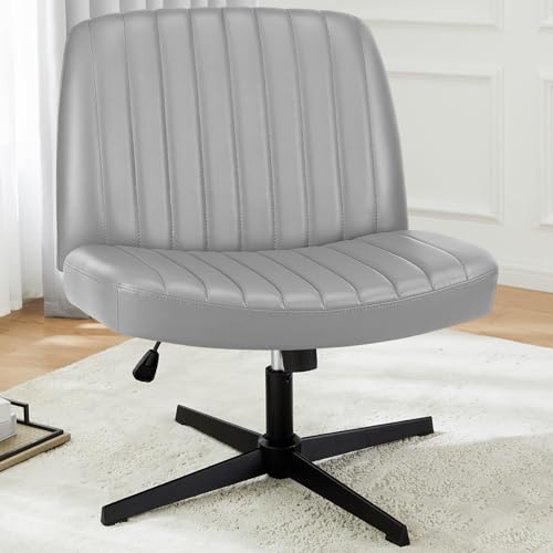 DUMOS Criss Cross Chair Legged Office Wide Comfy Desk Seat, No Wheels Armless Computer Task Seating, Swivel Vanity Home Height Adjustable
