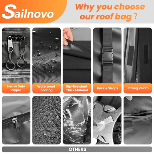 Sailnovo Car Rooftop Cargo Carrier Roof Bag, 20 Cubic feet Waterproof Roof Cargo Carrier fit car with/Without Luggage Rack - Vehicle Soft Shell Roof Cargo Box with Tie-Down Strap, Safety Hook
