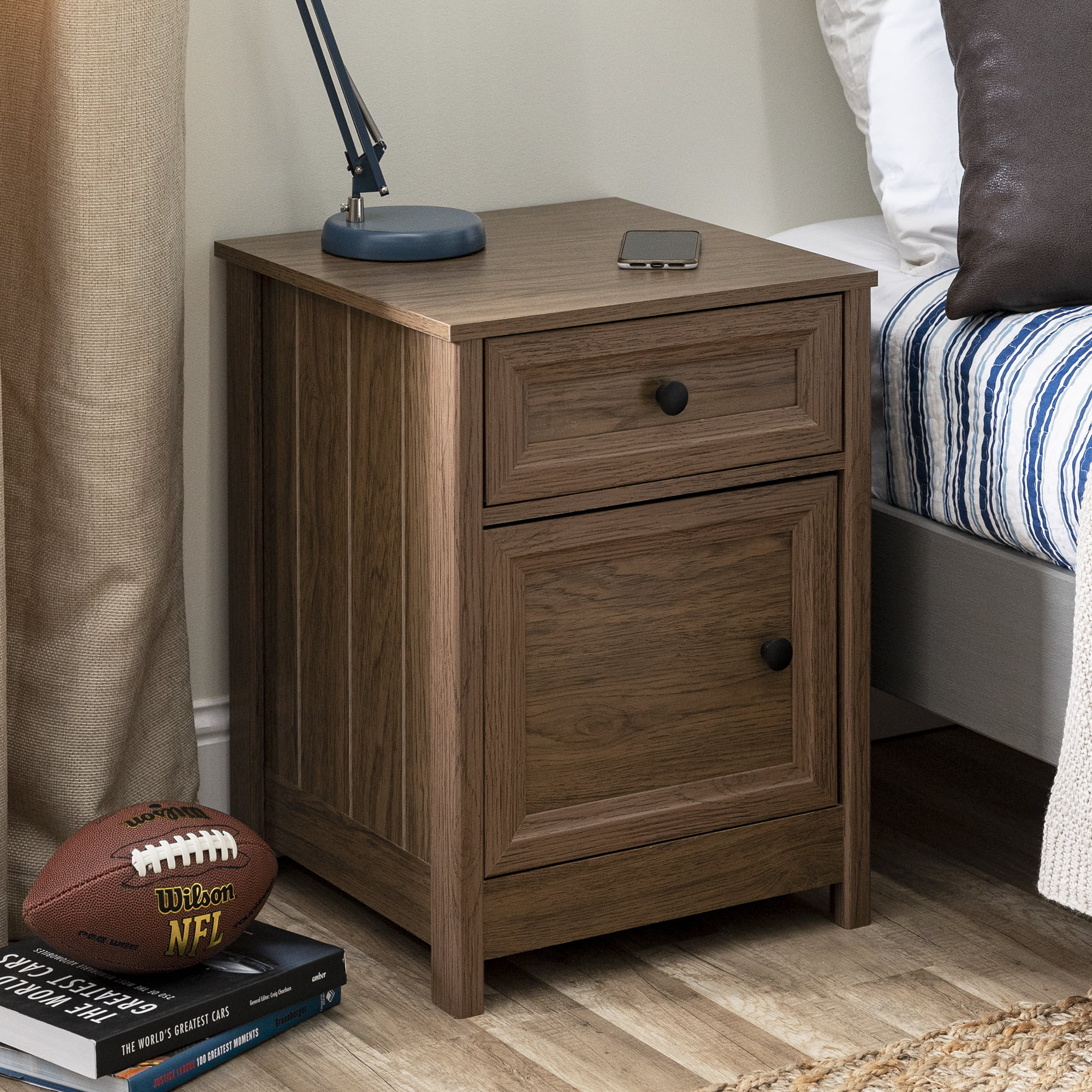 Manor Park Classic Style 1 Door and Drawer Nightstand, Dark Walnut