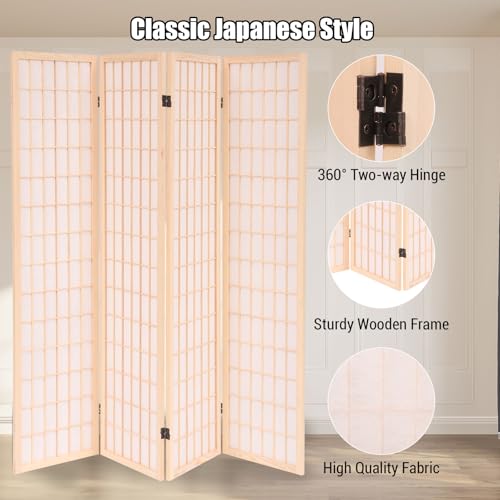 Wood Room Divider Screen,Shoji Screen 4 Panel,Freestanding Wooden Privacy Screen Panels for Bedrooms Office (Shoji Screen 4 Panel)