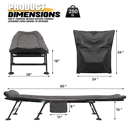 MoNiBloom Camping Beds for Adults, 180° Adjustable Reclining Outdoor Lounger Cot Bed for Sleeping with Carry Bag, Portable Camping Bed for Outdoor Camping Office Use, Supports 250 lbs