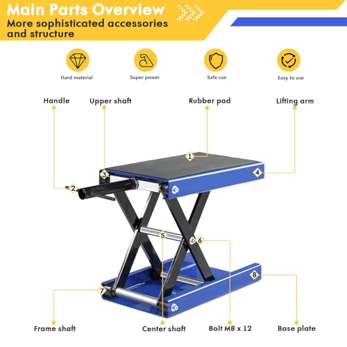 Motorcycle Lift Jack 1100LB Center Scissor Stand for ATV Scooter Dirt Bike Adjustable from 3.25