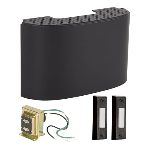 Craftmade CK2001-FB Designer Door Chime Kit includes Flat Black Door Chime with 2 Black Buttons and T1610 Transformer