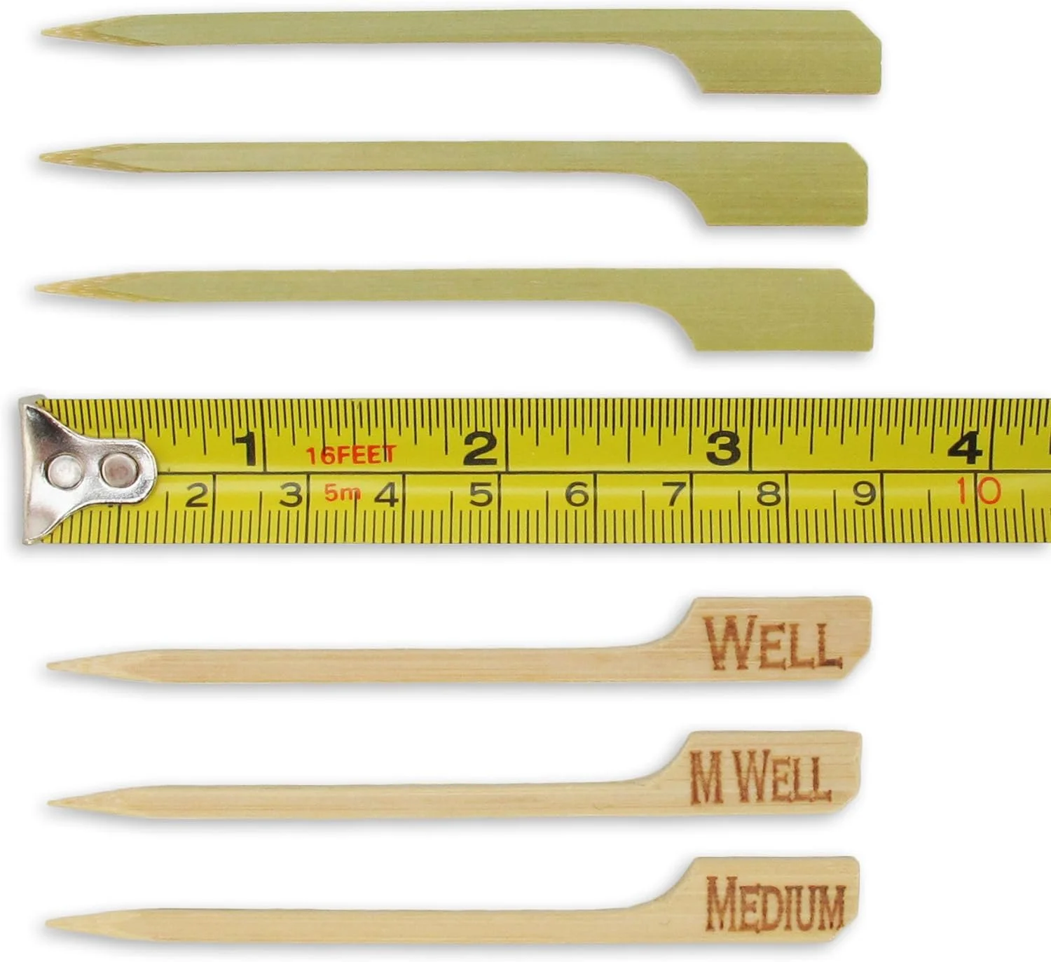 Assorted Steak Doneness Marking Natural Bamboo Paddle Skewers Sticks, 1,000 Pieces