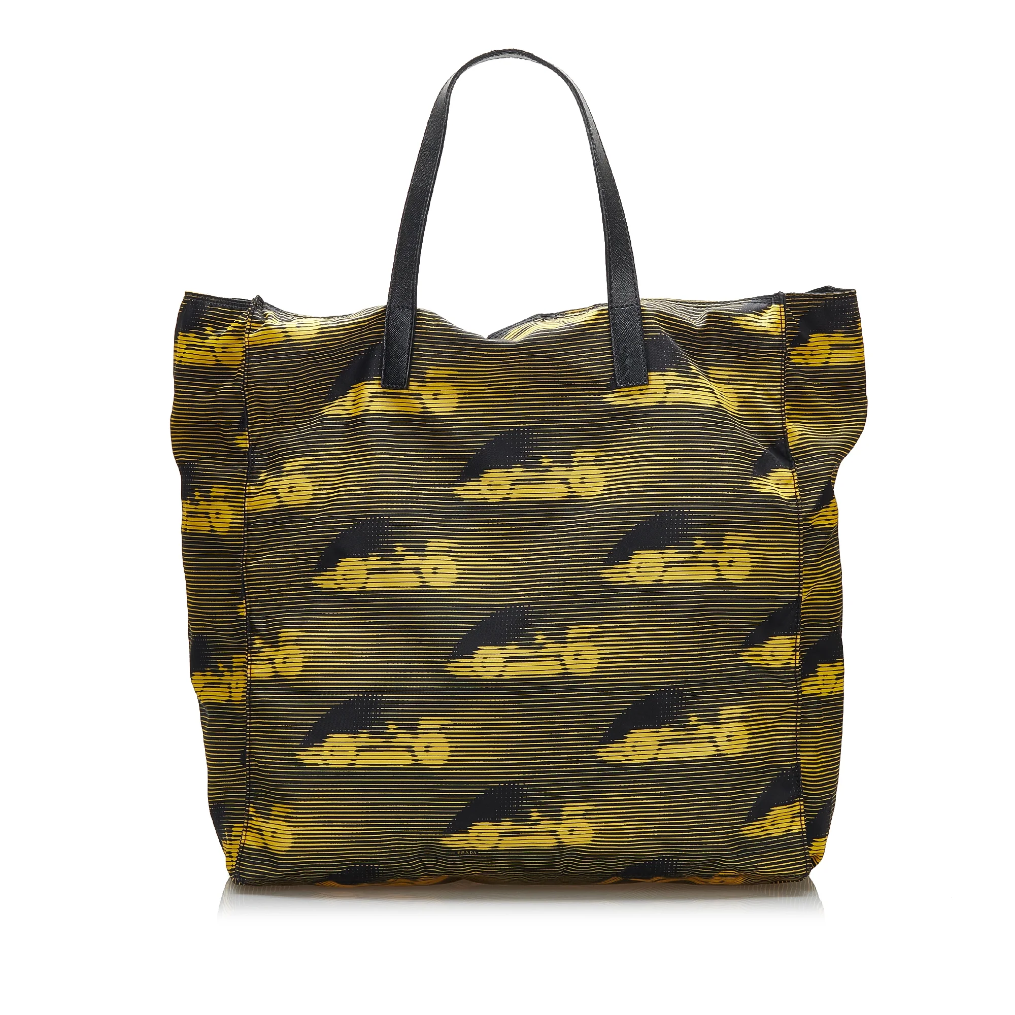 Pre-Owned Authenticated Prada Tessuto Stampato Nylon Fabric Yellow Satchel Unisex (Good)