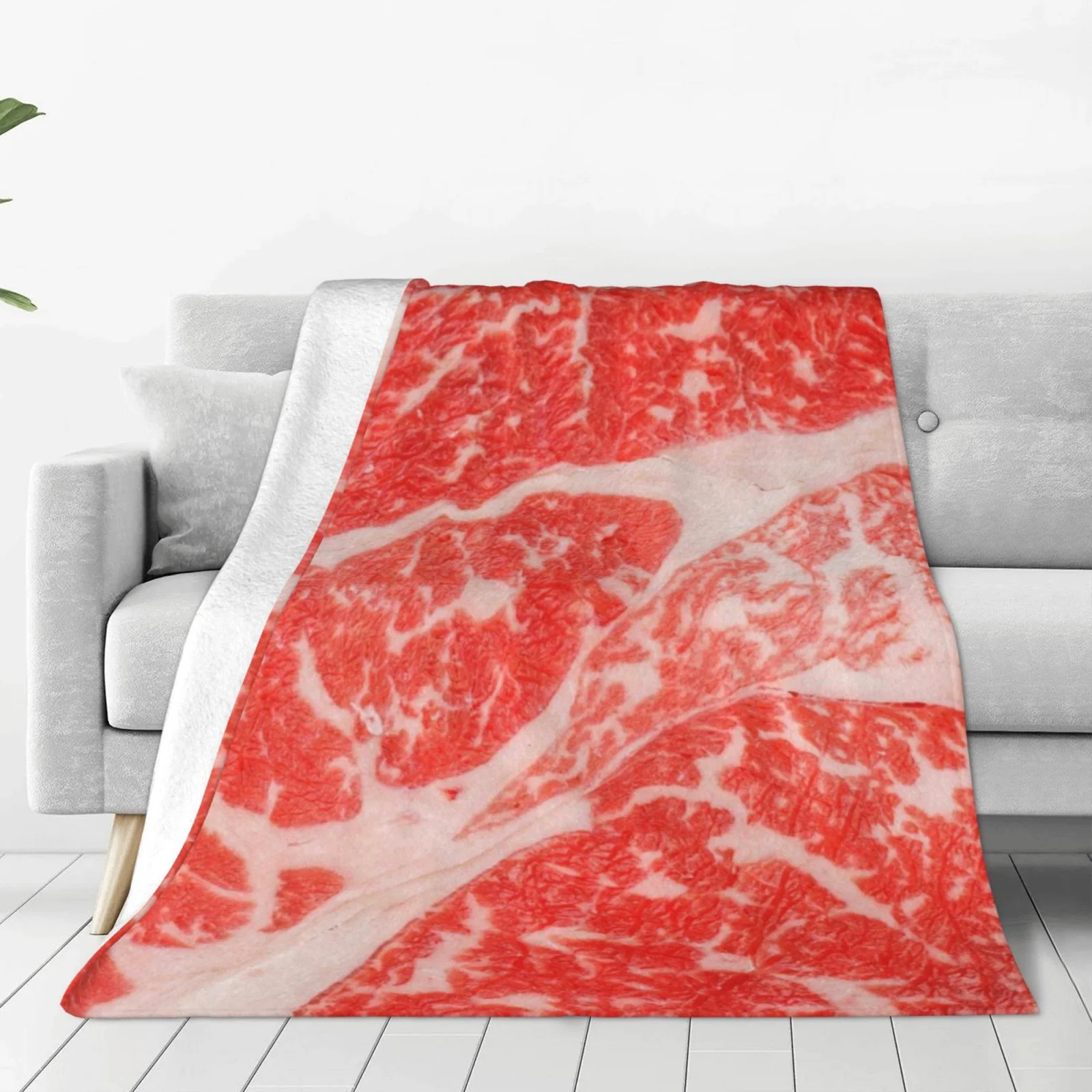 Bingfone Beef Steaks Print Flannel Fleece Blanket Throw Blanket For Bed,Sofa,Couch,Travel,Camping(40