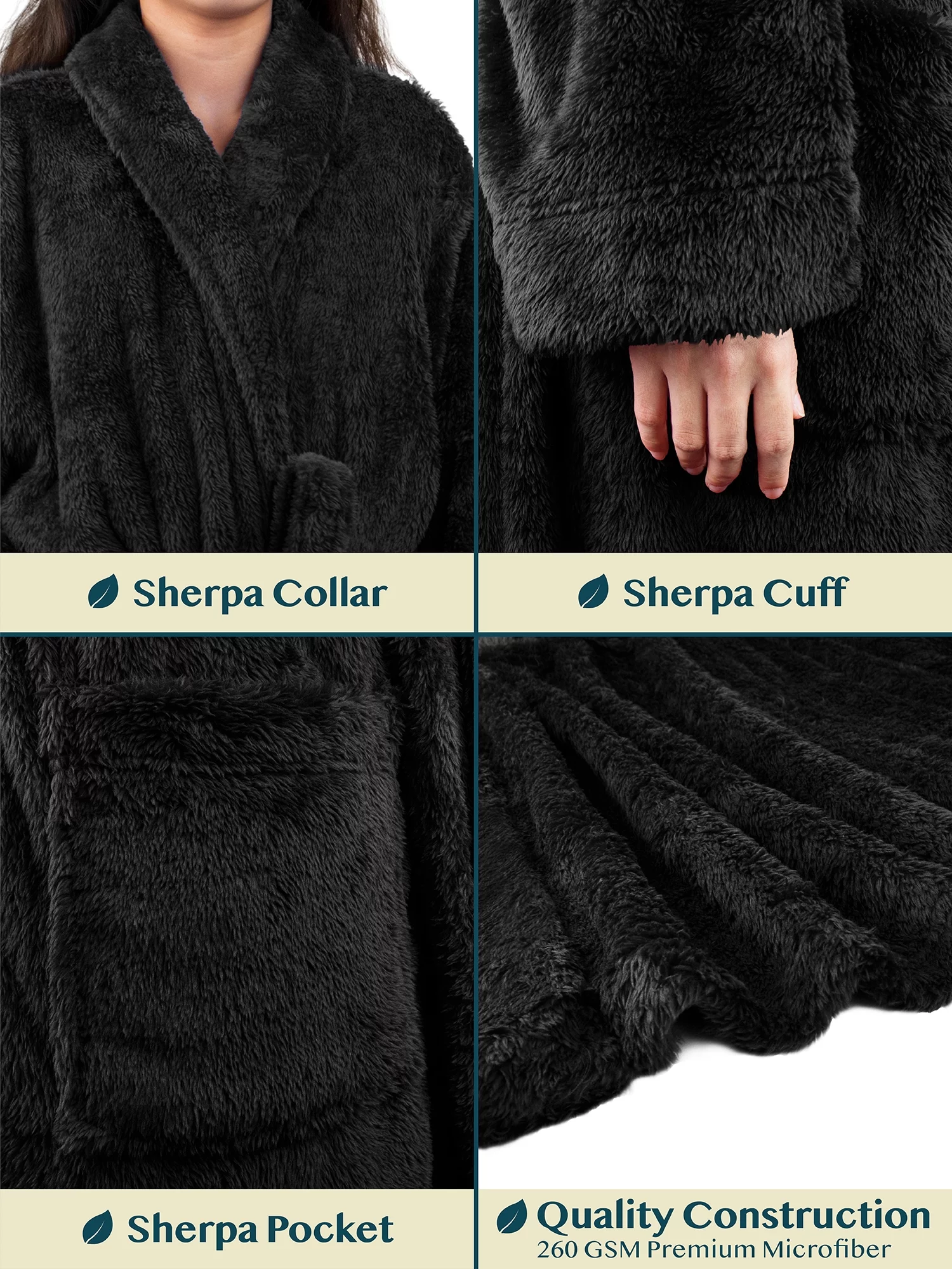 PAVILIA Premium Womens Plush Soft Robe Fluffy, Warm, Fleece Sherpa Shaggy Bathrobe (2XL/3XL, Black)
