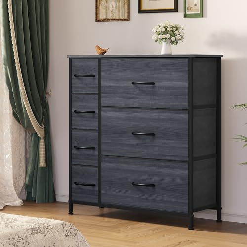 YITAHOME Dresser with 7 Storage Drawers- Fabric Storage Tower, Organizer Dresser for Living Room, Hallway, Closets- Sturdy Steel Frame, Wooden Top& Easy Pull Fabric Bins (Black/Grey)