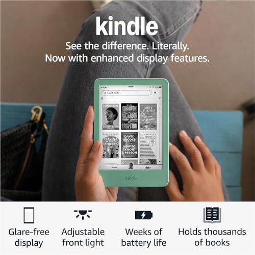 New Amazon Kindle (16 GB) - Lightest and most compact Kindle, with glare-free display, faster page turns, adjustable front light, and long battery life - Matcha + 3 Months of Kindle Unlimited (with auto-renewal)