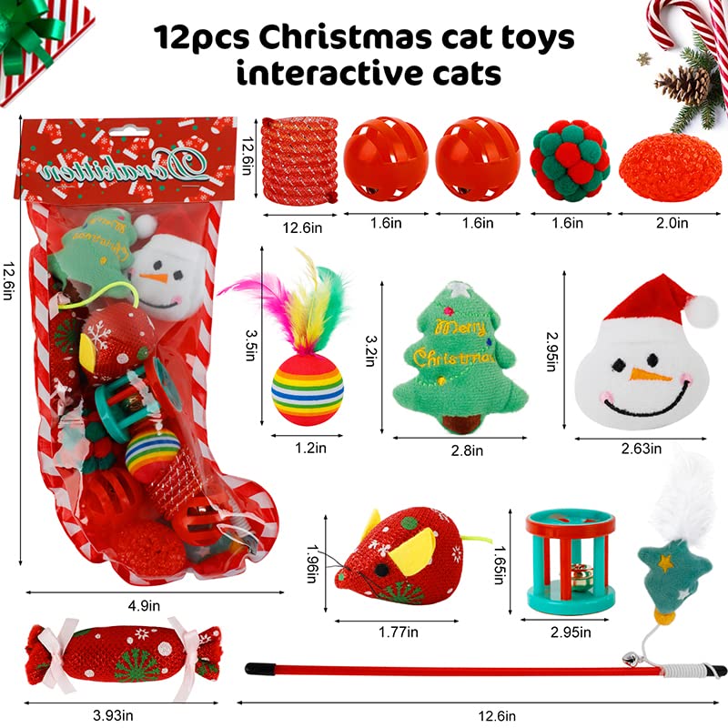 Dorakitten Christmas 12 PCS Cat Toys Cats Chew Plush Catnip Toy Pet Nip Mouse Ball Fish Interactive Pets Kitten Treats Teething Stocking Pack Best Stuffed Play Accessories for Indoor Kitty