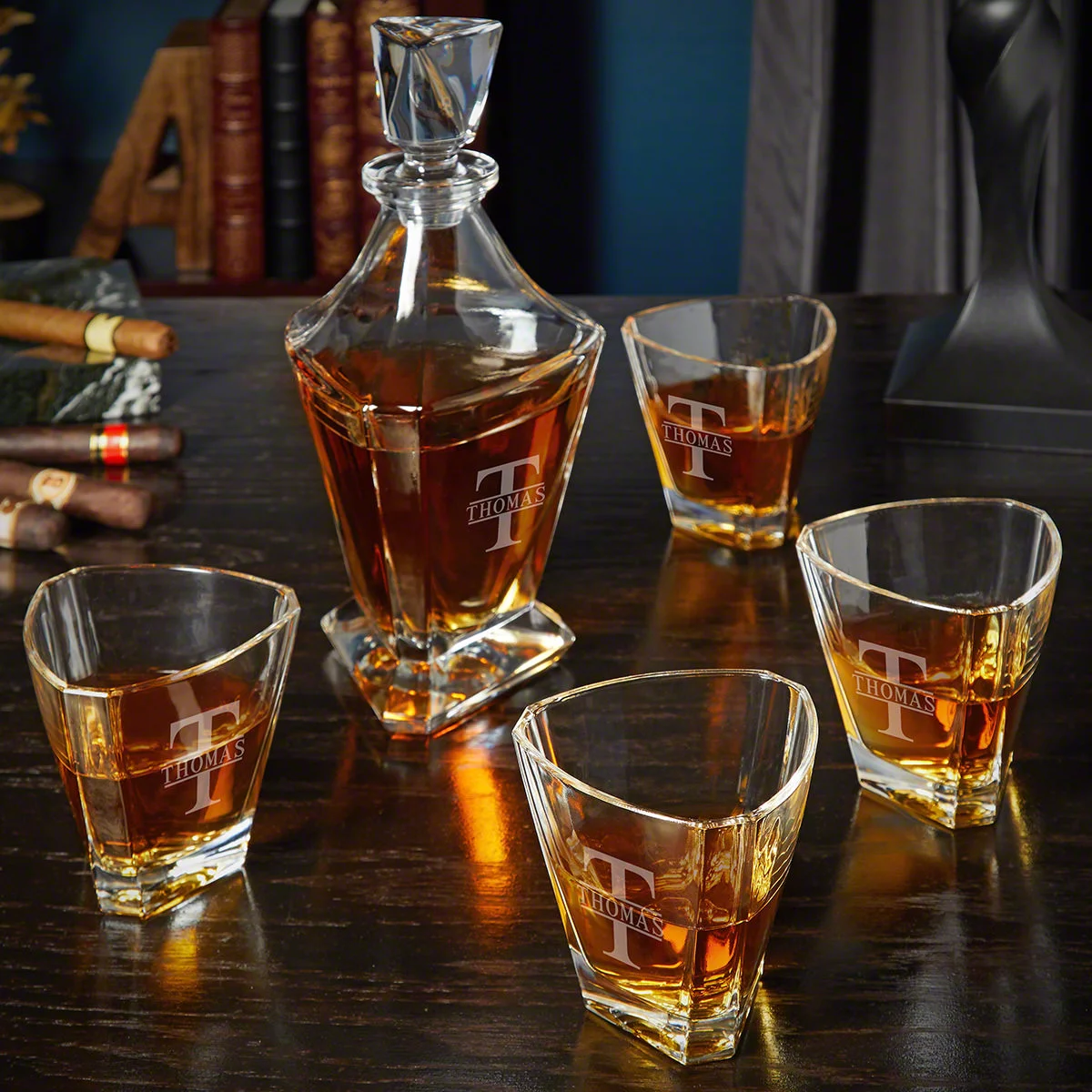 Oakmont Engraved Bishop Whiskey Decanter Set