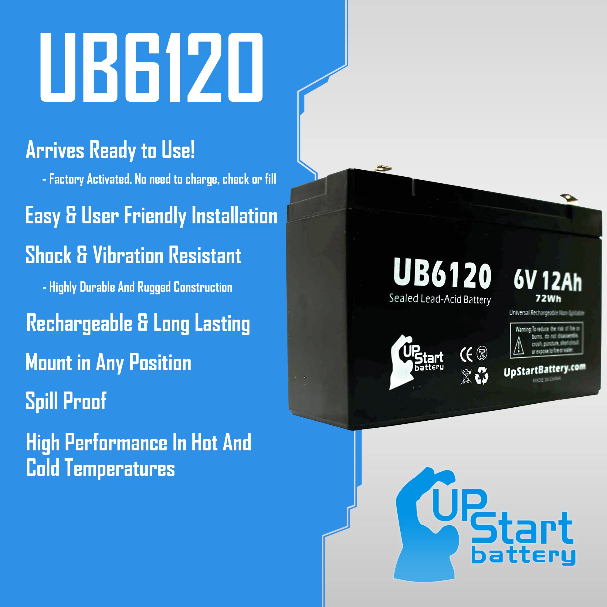 3x Pack - Compatible W. W. GRAINGER 5VC09 Battery - Replacement UB6120 Universal Sealed Lead Acid Battery (6V, 12Ah, 12000mAh, F1 Terminal, AGM, SLA) - Includes 6 F1 to F2 Terminal Adapters