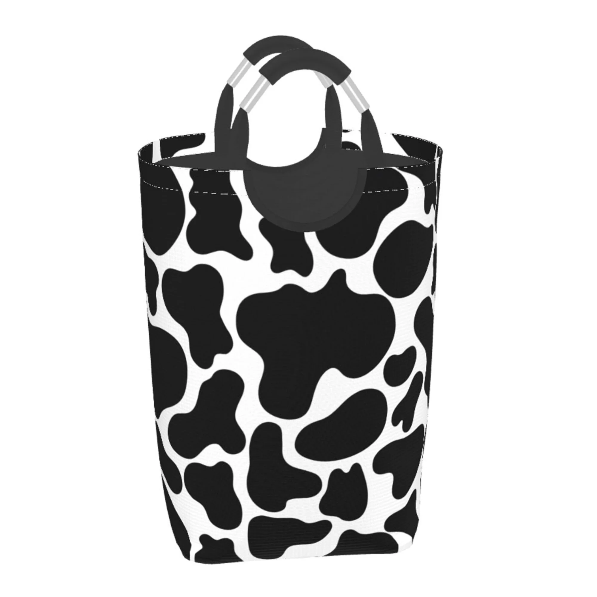 TEQUAN 50L Large Rectangular Laundry Hamper with Aluminum Handles, Abstract Black and White Cow Stria Prints Waterproof Foldable Dirty Clothes Basket