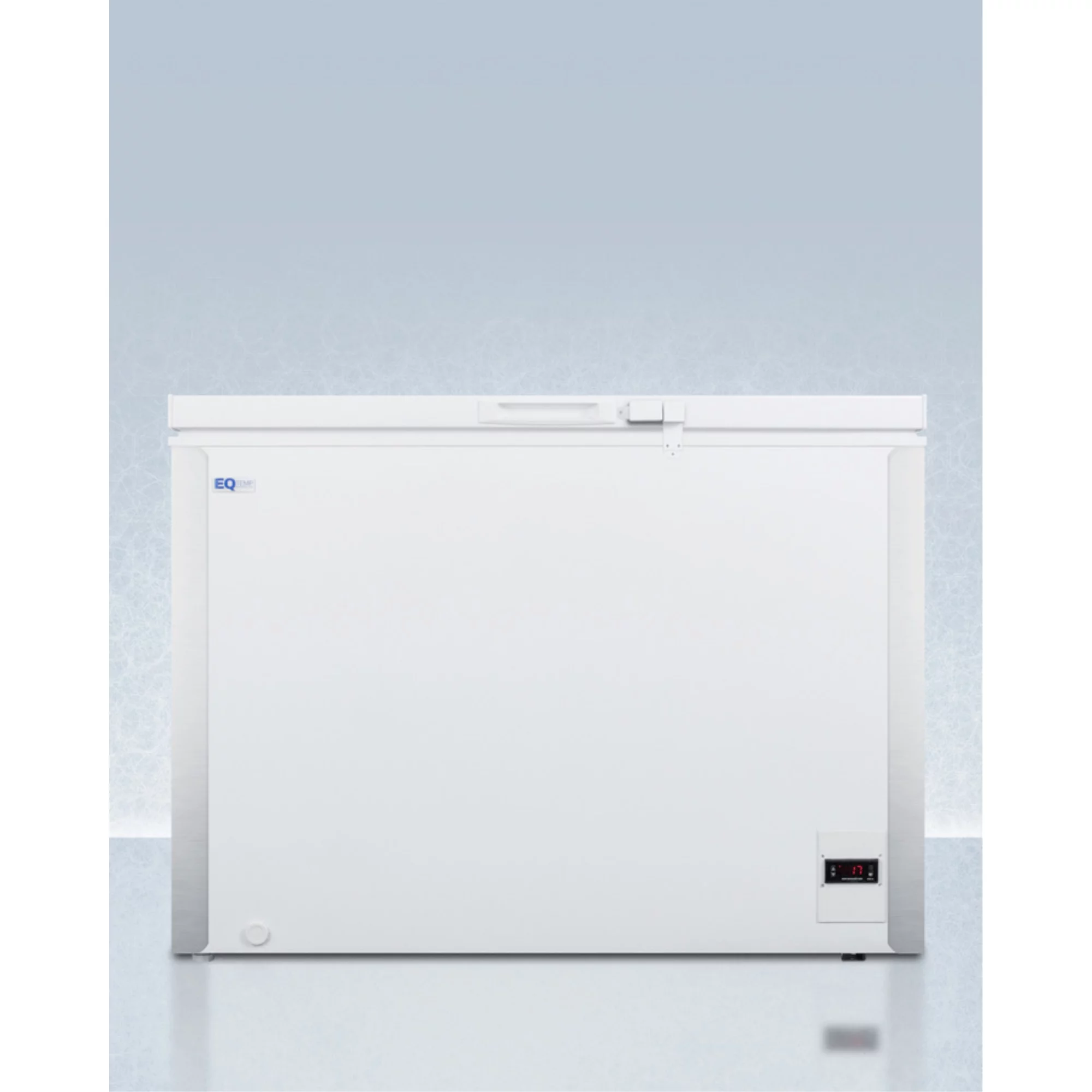 Commercially listed 8 cu.ft. frost-free chest freezer in white with digital thermostat for general purpose storage