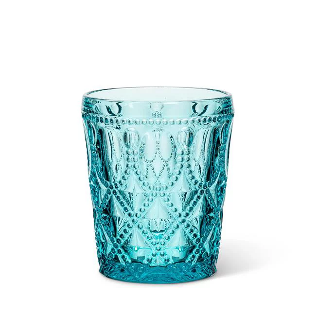 Abbott Collection  4 in. Jewel & Bead Pattern Glass Tumbler, Turquoise