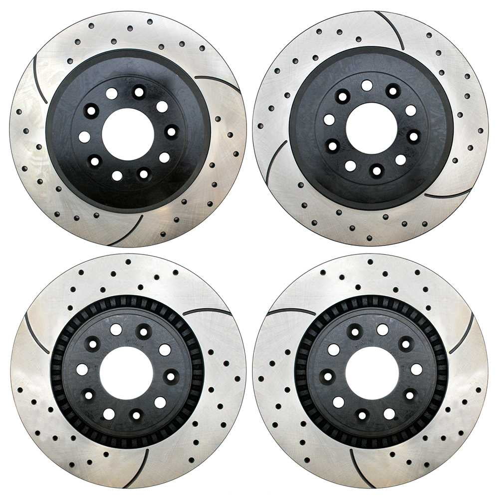 AutoShack Front and Rear Drilled Slotted Brake Rotors Black Set of 4 Driver and Passenger SIde Replacement for Mercury Sable Montego Ford Five Hundred Freestyle 2008-2009 Taurus X FWD PR64159PR64127
