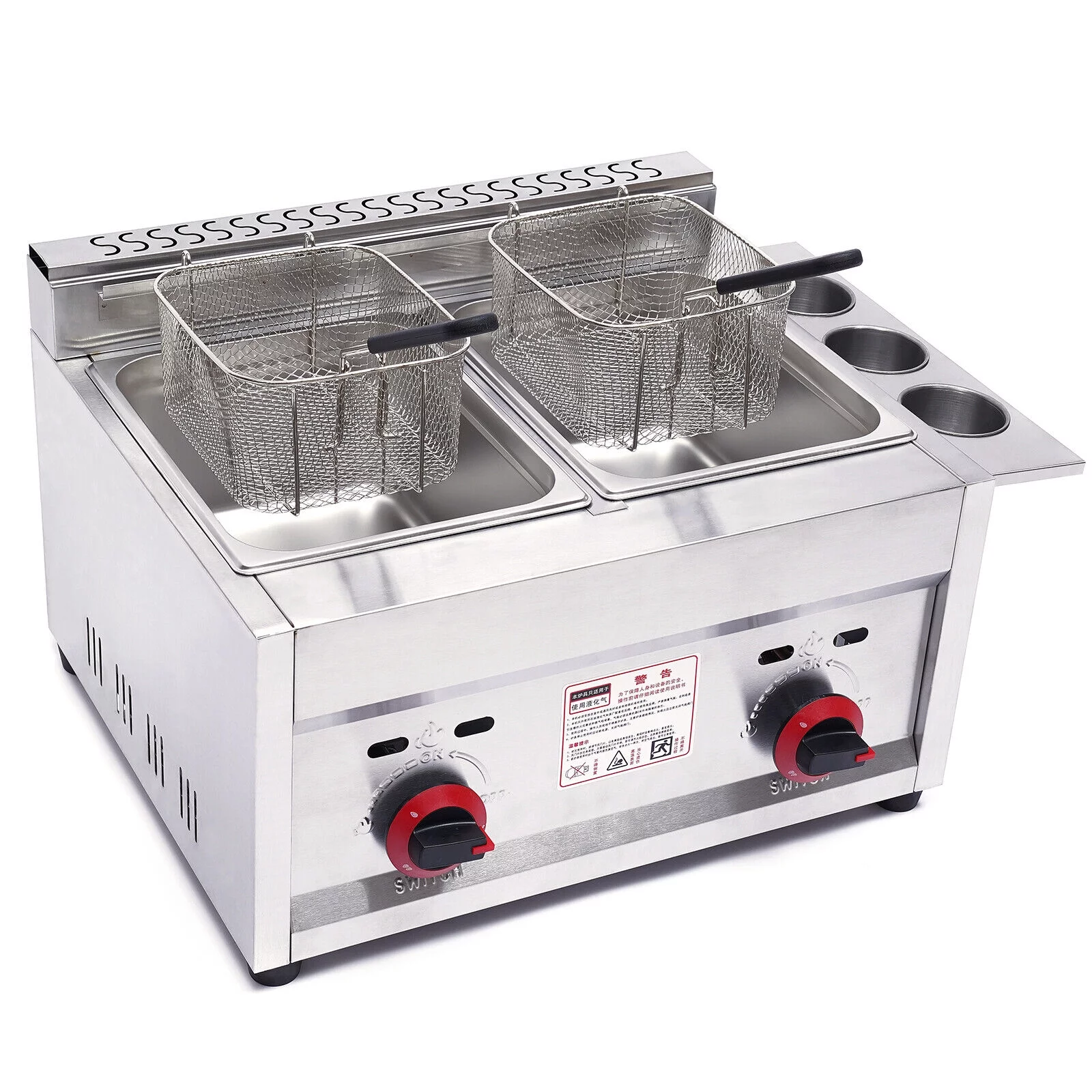 ZhdnBhnos 6L*2 Dual Tank Commercial Countertop Gas Deep Fryer 2 Basket Cooker Kitchen Frying Machine 12L Stainless Steel Propane(LPG)