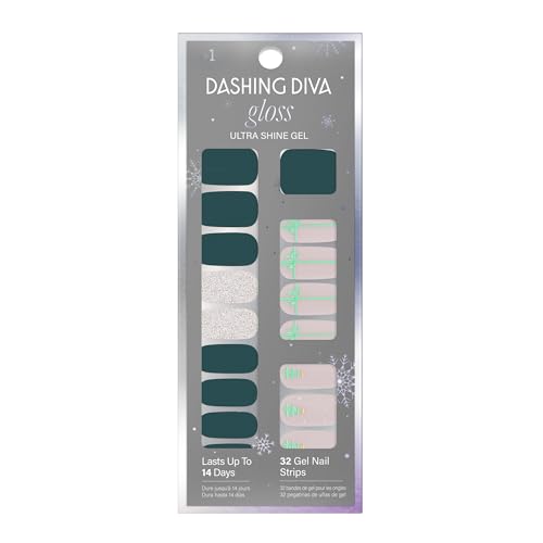 Dashing Diva Gloss Nail Strips - Santa Baby | UV Free, Chip Resistant, Long Lasting Gel Nail Stickers | Contains 32 Nail Wraps, 1 Prep Pad, 1 Nail File