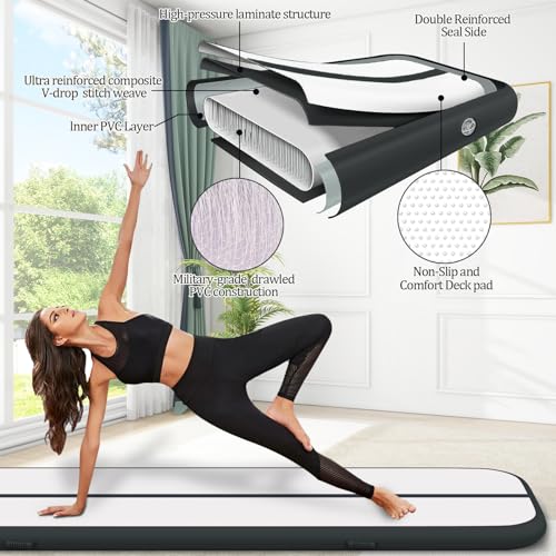 Air Mat Tumble Track, Gymnastics Mats Tumbling Track with Electric Air Pump for Home Use Cheerleading Training Kids Gym Yoga
