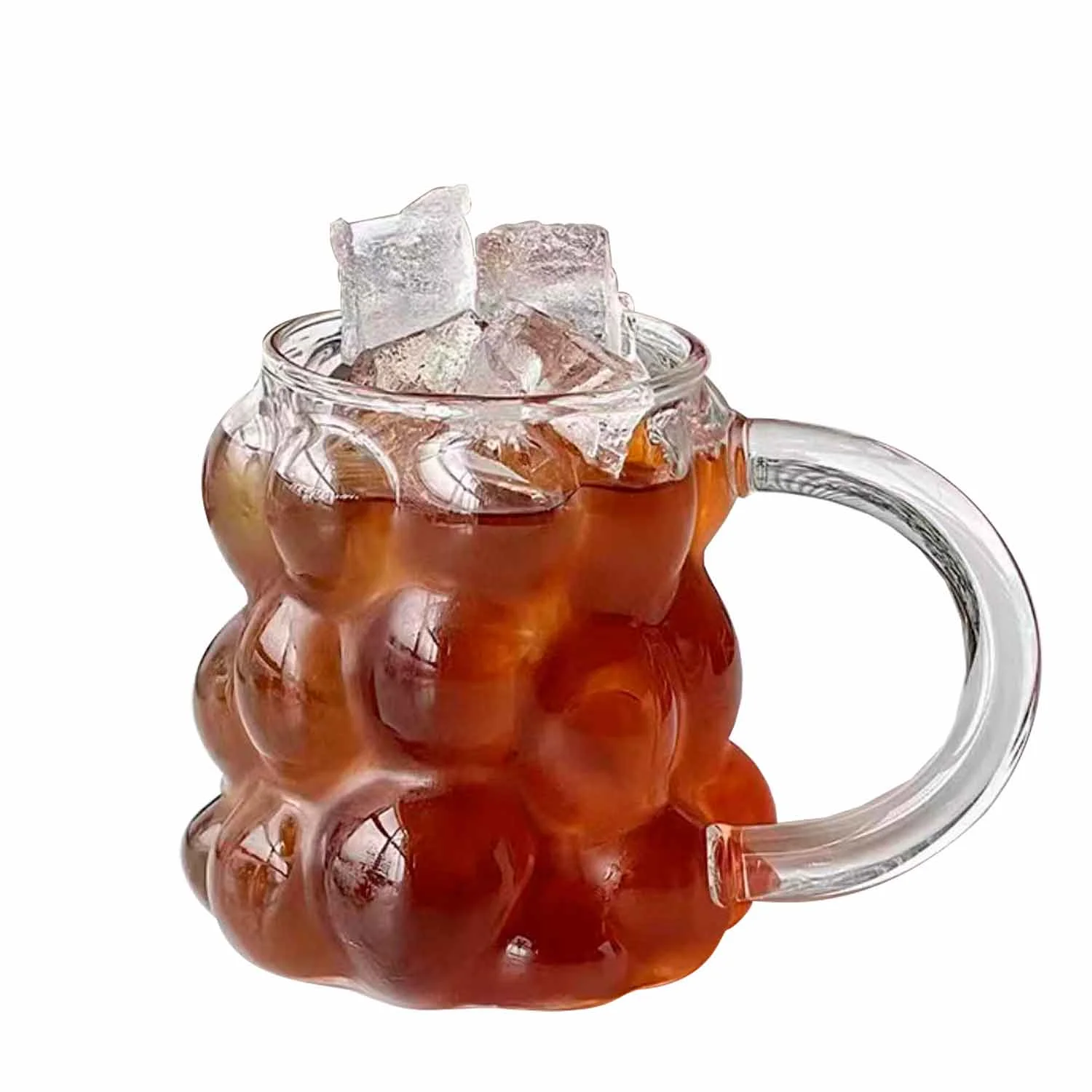 Glass Cups, Grapes Shape Heat Resistant Drinking Glasses Ice Coffee Bottle Glasses Fruit Juice Cup Water Glass Great for Soda Cocktail Tea (With Handle)