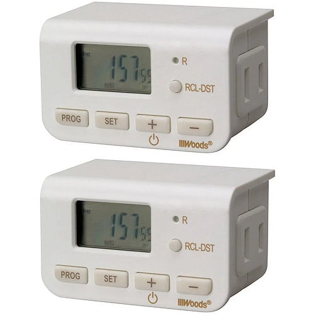 Woods 50007WD Indoor 24-Hour Digital Plug-In Timer, 2 Pack, 1 Polarized Outlet